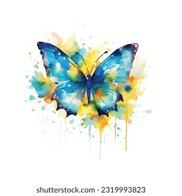 Watercolor colorful butterflies, isolated on white background spring illustration