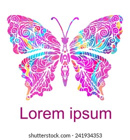 Watercolor colorful butterfly closeup isolated on a white background