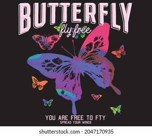 Watercolor colorful butterfly vector print deign for apparel sticker, poster, and others.  