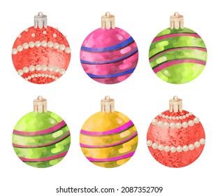 Watercolor colorful and festive Christmas ball decoration