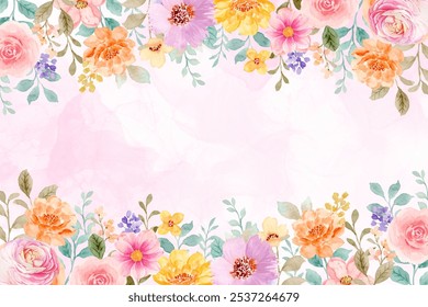 Watercolor colorful flower frame background for wedding, birthday, card, background, invitation, wallpaper, sticker, decoration etc.