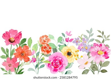Watercolor colorful flower frame background for wedding, birthday, card, background, invitation, wallpaper, sticker, decoration etc.