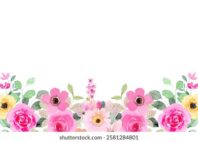 Watercolor colorful flower frame background for wedding, birthday, card, background, invitation, wallpaper, sticker, decoration etc.