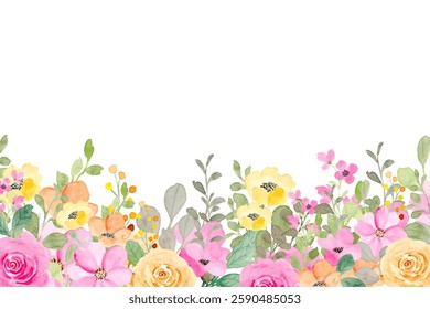 Watercolor colorful flower frame for wedding, birthday, card, background, invitation, wallpaper, sticker, decoration etc.