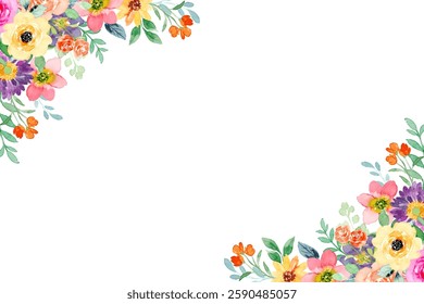 Watercolor colorful flower frame for wedding, birthday, card, background, invitation, wallpaper, sticker, decoration etc.