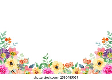 Watercolor colorful flower frame for wedding, birthday, card, background, invitation, wallpaper, sticker, decoration etc.