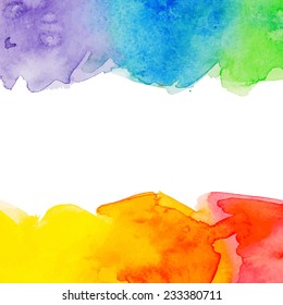 Watercolor colorful frame border background on white background