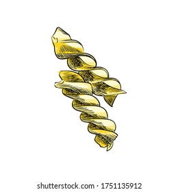 Watercolor colorful Hand-drawn sketch of girandole. Pasta and spaghetti. 