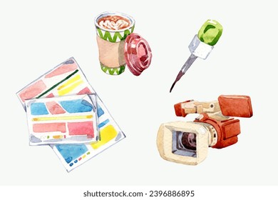 Watercolor colorful journalism elements collection