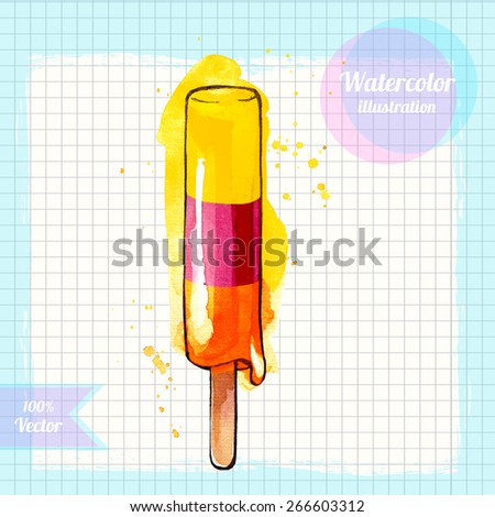 Watercolor colorful mix ice cream illustration isolated on white background. Hand drawn vector illustration.