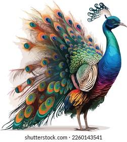 Watercolor Colorful Peacock Vector Design