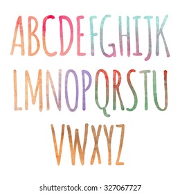 Watercolor colorful rainbow alphabet.