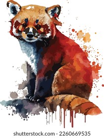 Watercolor Colorful Red Panda Vector