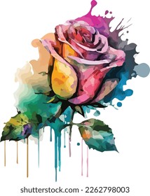 Watercolor Colorful Rose Vector Design