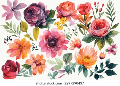watercolor colorful splashes on white floral background