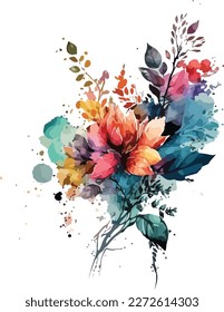 watercolor colorful  spring flower with white background