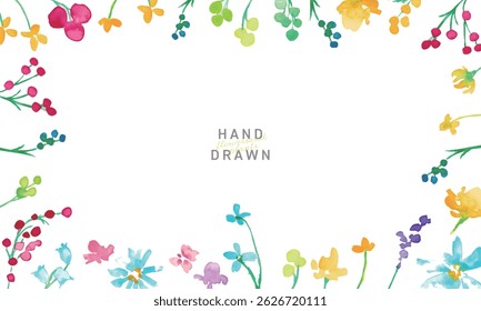 Watercolor. Colorful spring petals frame with watercolor touch. Vector illustration of colorful flowers.