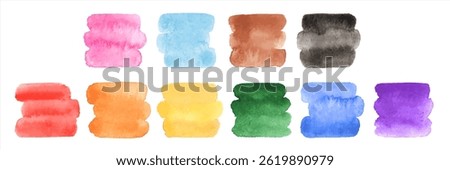 Watercolor colorful square tiny brush strokes collection. Philly pride flag rainbow colors. Painted LGBTQ Gay pride month watercolour templates set. Hand drawn uneven doodle shapes, aquarelle stains.