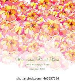 Watercolor Colorful Summer flowers card. Vector floral border for background greeting cards, invitations, weddings, birthday, Valentine's Day, Mother's Day