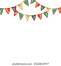 Watercolor colorful triangular bunting template frame with copy space for your design