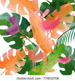 Watercolor Colorful tropical floral spring pattern collection ,vector illustration