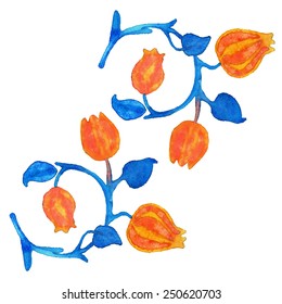 Watercolor colorful tulip flower pattern. Hand drawn plant aqua color wet template on black. Vector isolated watercolor painting.
