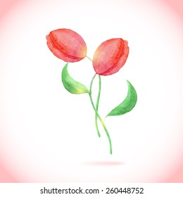Watercolor colorful tulip flower pattern. Hand drawn plant aqua color wet template greeting card. Vector isolated watercolor painting.