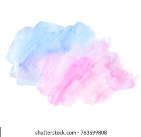 Watercolor colorful vector abstract shape hand drawn isolated splash on white background. Aquarelle blue pink color paper texture bright art element for design, decoration, tag