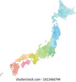 watercolor colorful vector map, japan