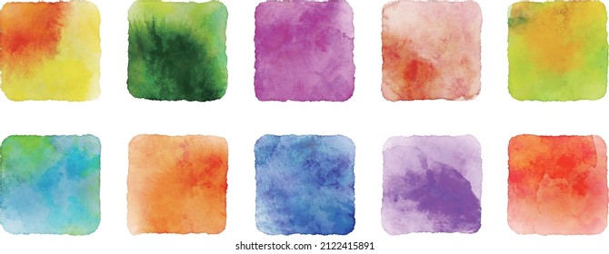 Watercolor colorful vector squares set