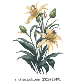 Watercolor Columbia Lily Vector: This captivating vector illustration beautifully captures the elegance of the Columbia Lily in a watercolor style. The intricate details and delicate brushstrokes show