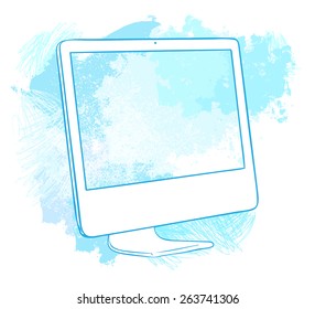 Watercolor computer. Hand drawn vector illustration.
