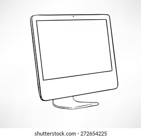 Watercolor computer. Hand drawn vector illustration.