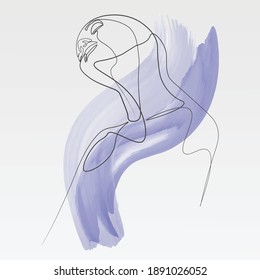 Watercolor Continuous line, drawing of set faces and hairstyle, fashion concept, woman beauty minimalist, vector illustration pretty sexy.