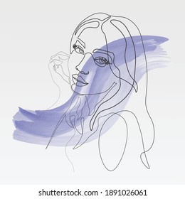 Watercolor Continuous line, drawing of set faces and hairstyle, fashion concept, woman beauty minimalist, vector illustration pretty sexy.