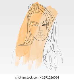 Wasserfarbe Kontinuierliche Linie, Zeichnung von Gesichtern und Frisur, Mode-Konzept, Frau Schönheit minimalistisch, Vektorgrafik ziemlich sexy.