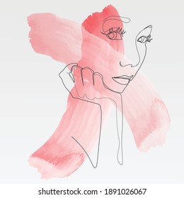 Watercolor Continuous line, drawing of set faces and hairstyle, fashion concept, woman beauty minimalist, vector illustration pretty sexy.