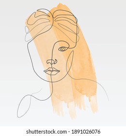 Watercolor Continuous line, drawing of set faces and hairstyle, fashion concept, woman beauty minimalist, vector illustration pretty sexy.