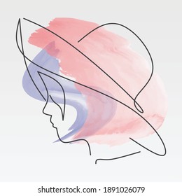 Acuarela Línea continua, dibujo de rostros y peinado, concepto de moda, mujer belleza minimalista, ilustración vectorial bastante sexy.