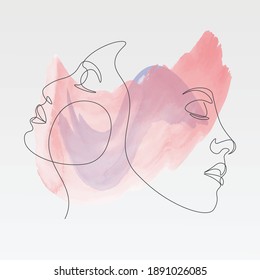 Wasserfarbe Kontinuierliche Linie, Zeichnung von Gesichtern und Frisur, Mode-Konzept, Frau Schönheit minimalistisch, Vektorgrafik ziemlich sexy.