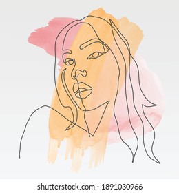Watercolor  Continuous line, drawing of set faces and hairstyle, fashion concept, woman beauty minimalist, vector illustration pretty sexy.