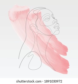 Acuarela Línea continua, dibujo de rostros y peinado, concepto de moda, mujer belleza minimalista, ilustración vectorial bastante sexy.