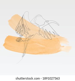 Watercolor Continuous one line, drawing of birds hand-drawn, simple lines, vector illustration, logo