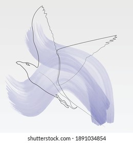Watercolor Continuous one line, drawing of birds hand-drawn, simple lines, vector illustration, logo