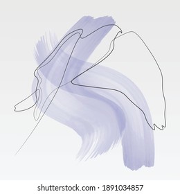 Watercolor Continuous one line, drawing of birds hand-drawn, simple lines, vector illustration, logo