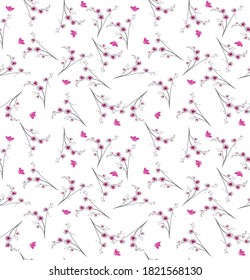 Watercolor contour orchid and pink butterflies vector image