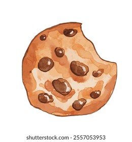 Watercolor cookie with chocolate chips. Graphic vector of watercolor cookie with chocolate chips. Artistic illustration for menu, biscuit shops, greeting cards and other project.