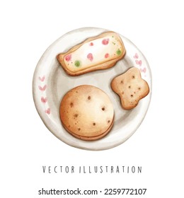 watercolor of cookies, snacks vector illustration