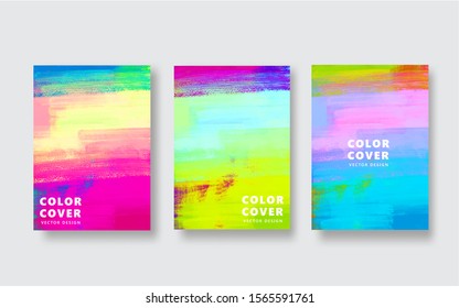 Watercolor cool background set. Cover vector design. Paint abstract bright colors.