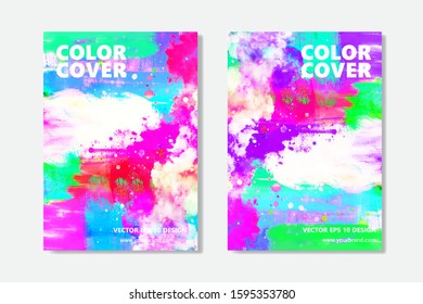 Watercolor cool background set. Cover vector design. Paint abstract bright colors.